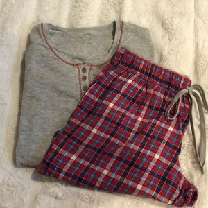 Light Gray Top and Red Plaid Bottom PJ Set